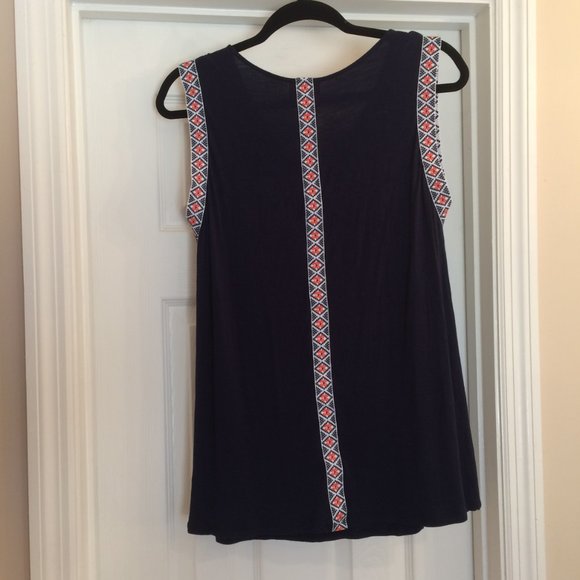 Tunic: Loose Casual Flowy Tank Top Navy w/ Orange - Picture 9 of 10